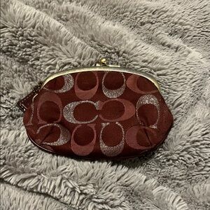 Coach Maroon and Gold Signature Wristlet